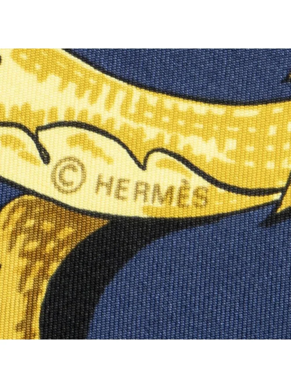 Hermes Scarf Navy Green 100% Gold Twill Silk